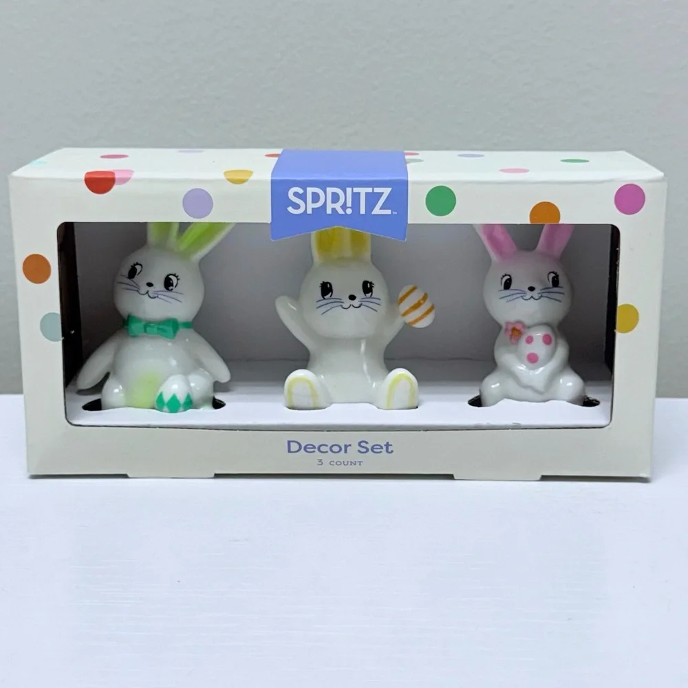 New Target Spritz 3pk Polyresin Easter Bunny Set-White, Yellow & Pink